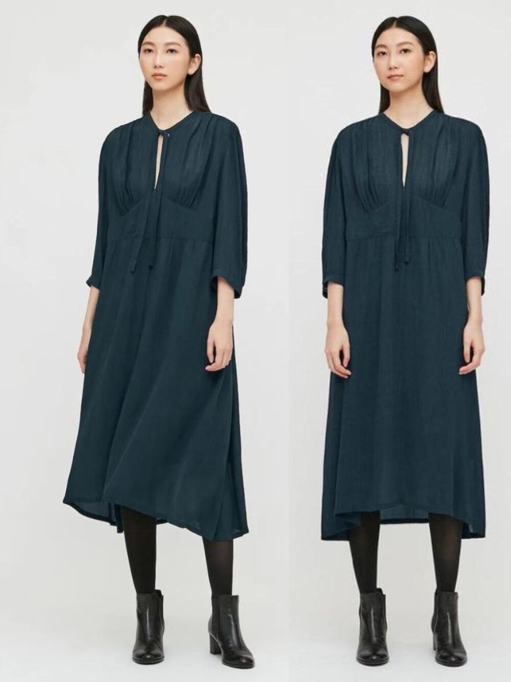 Uniqlo - Lemaire U Bow Tie 3/4 Sleeve Dress 291-430967(03-16) | Small | Navy - Picture 8 of 16